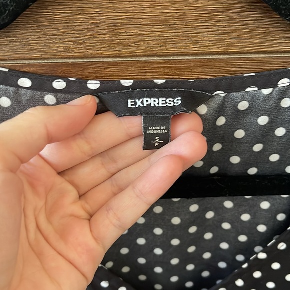 Size small, women’s Express black and white polkadot top with zipper. - Picture 3 of 5